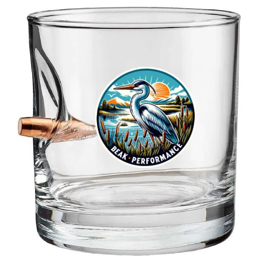 Great Blue Heron Beak Performance Retro Bullet Whiskey Glasses