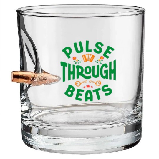 Pulse Through Beats - Typographic Music Band Bullet Whiskey Glasses