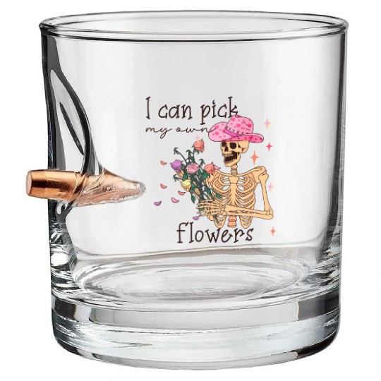 Funny Cowboy Skeleton with Flowers Bullet Whiskey Glasses
