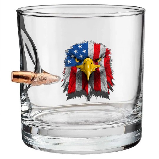 American Flag Patriotic Eagle 4th of July Bullet Whiskey Glasses