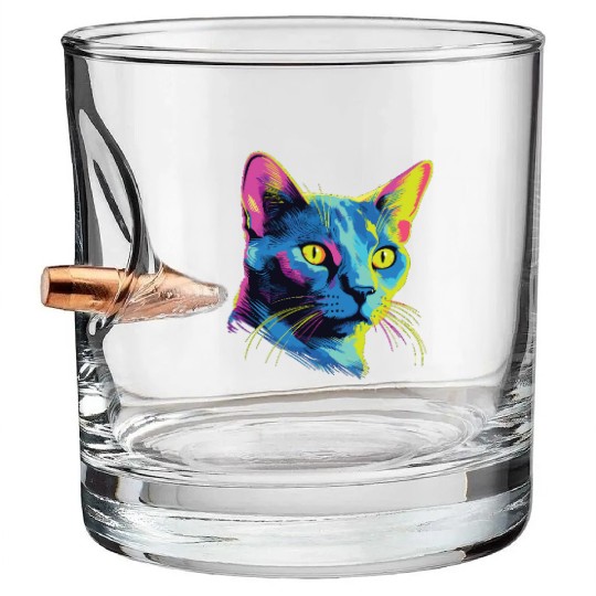 Cat Watercolor Colorful Russian Blue Bullet Whiskey Glasses
