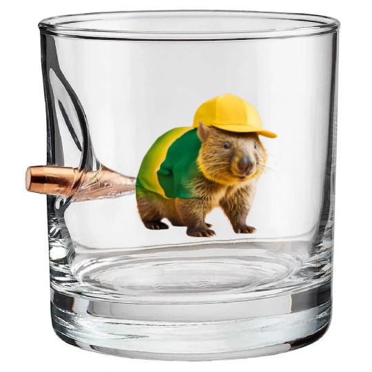 Green and Gold Wombat 2 Bullet Whiskey Glasses