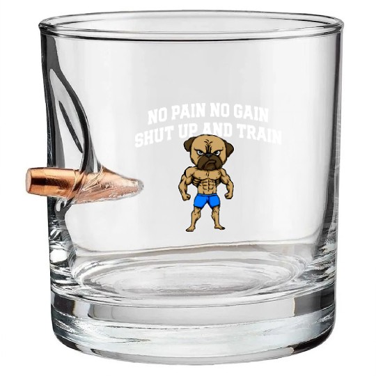Shut Up and Train Funny Workout Humor Gym Sayings Bullet Whiskey Glasses