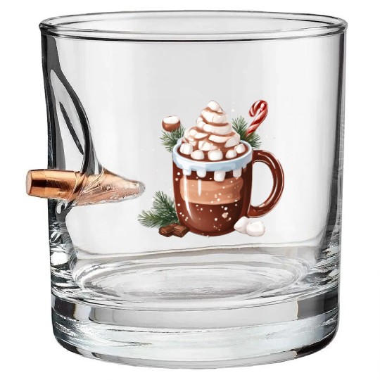 Festive Hot Chocolate with Marshmallows Bullet Whiskey Glasses