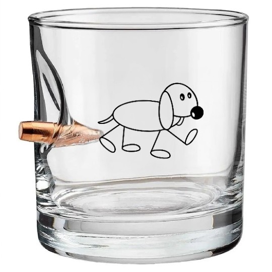 Dog Stickman Goes Sweet Cute Walking Comic Drawing Bullet Whiskey Glasses