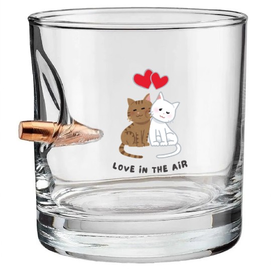 Love in the air cut cat in valentine Bullet Whiskey Glasses