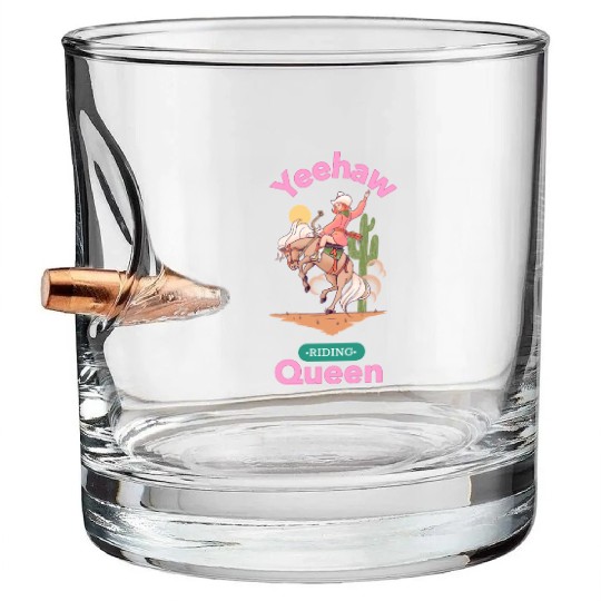 Yeehaw Queen, girl horse riding Bullet Whiskey Glasses.