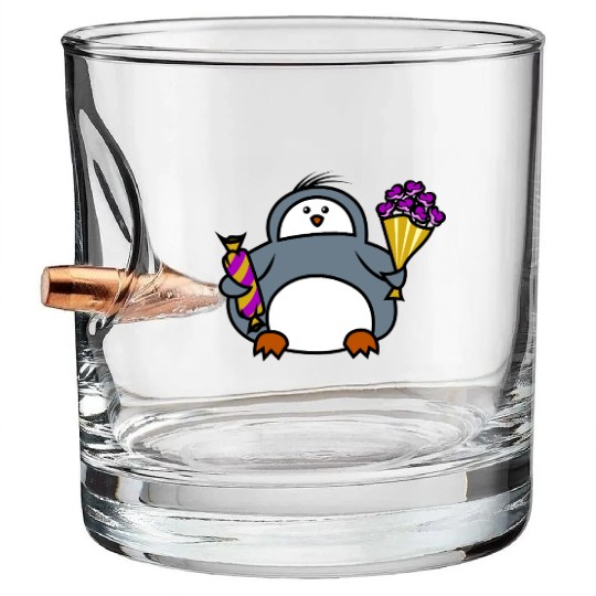 penguin with flowers and sweets Bullet Whiskey Glasses