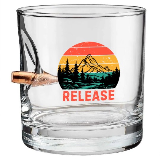 Release Vintage Sunset Mountain Lake Forest Bullet Whiskey Glasses