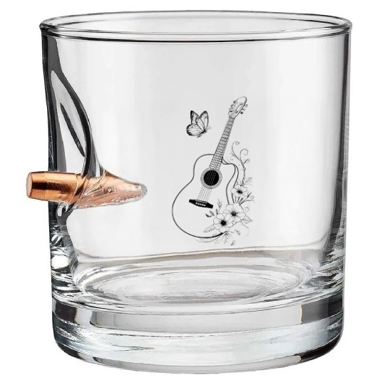 Guitar with Floral and Butterfly Design Bullet Whiskey Glasses