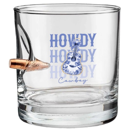 Howdy Cowboy Guitar Bullet Whiskey Glasses