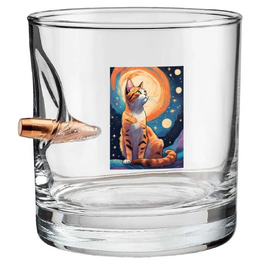 Cat painting red black cat Bullet Whiskey Glasses