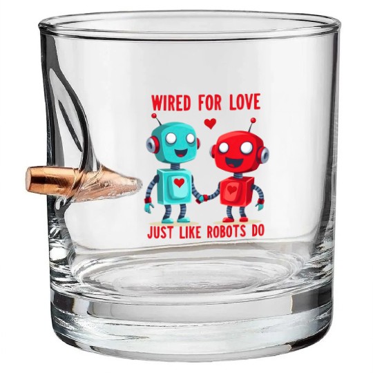 Valentine's Day Gift: Two Robots in Love on Bella Bullet Whiskey Glasses