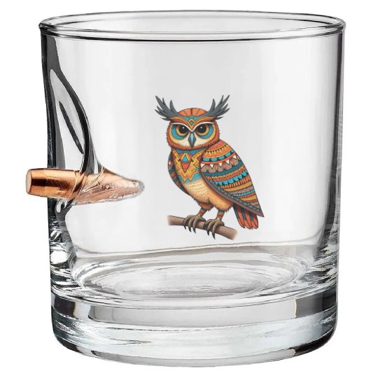 aztec owl funny owl design for bird lovers Bullet Whiskey Glasses
