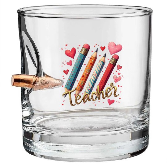 Cute Colorful Pencil Teacher Heart Valentine Bullet Whiskey Glasses