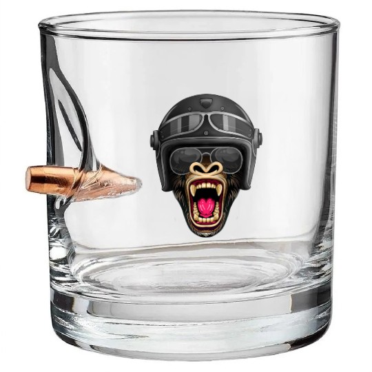 Biker Gorilla Motorcycle Silver Back Monkey Bullet Whiskey Glasses
