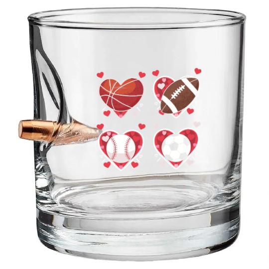 Heart Football Basketball Baseball Soccer Bullet Whiskey Glasses