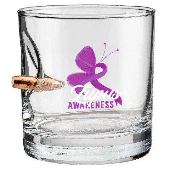 Lupus Awareness Butterfly Embrace Bullet Whiskey Glasses