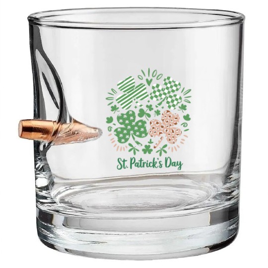Plaid Leopard Print Shamrock St. Patrick's Day Bullet Whiskey Glasses