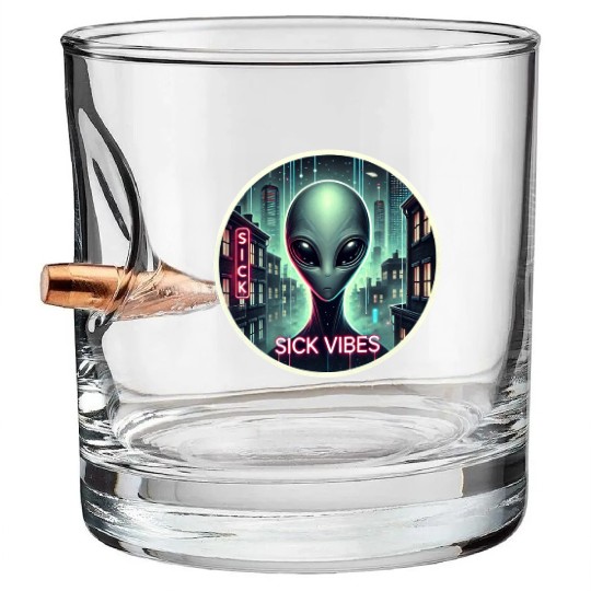 Cyberpunk Alien Encounter - Futuristic Neon Sci-Fi Bullet Whiskey Glasses