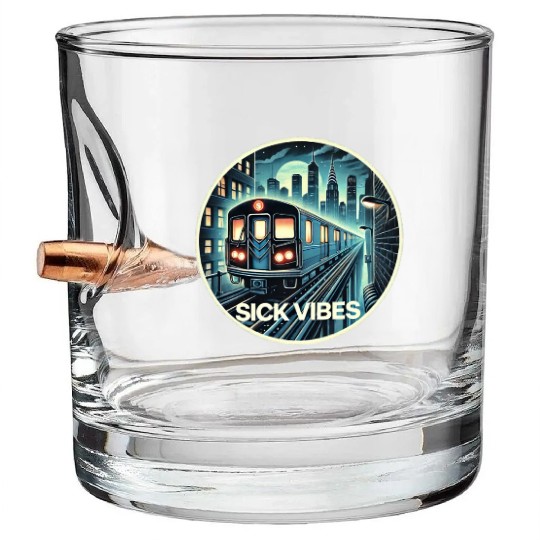 Retro Futuristic Subway Train - Neon Cyberpunk Cit Bullet Whiskey Glasses