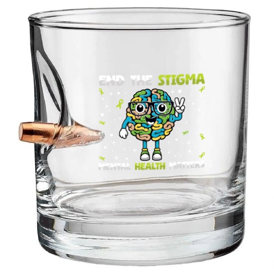End The Stigma Mental Health Awareness Month Bullet Whiskey Glasses