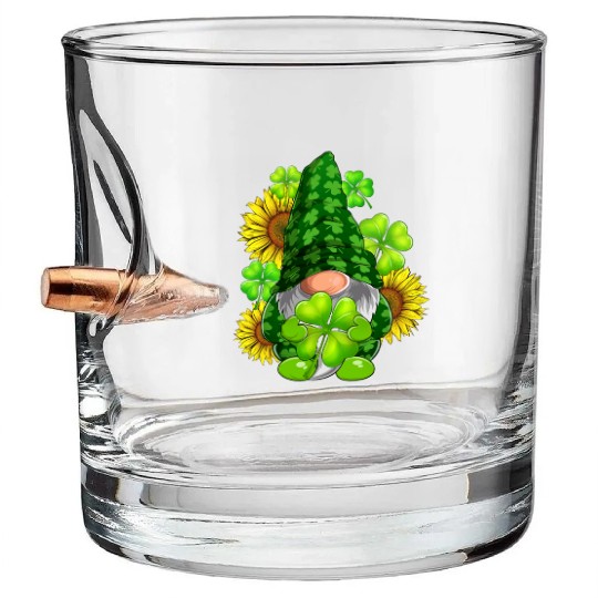 Cute Gnome Sunflower Happy St Patricks Day Bullet Whiskey Glasses