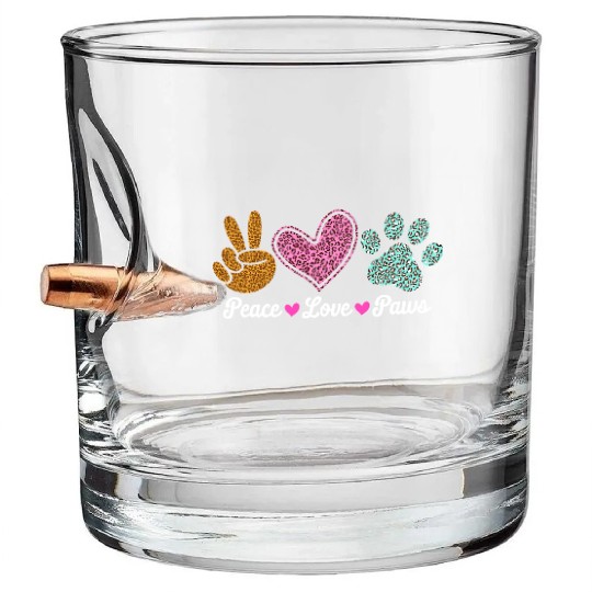 Peace Love Paws Leopard Print Design Bullet Whiskey Glasses