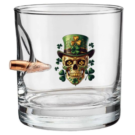 St Patricks Day Sugar Skull Shamrock Irish Mexican Bullet Whiskey Glasses