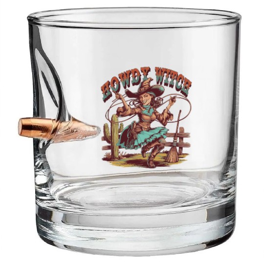 Howdy Witch Cowgirl Lasso Design Bullet Whiskey Glasses