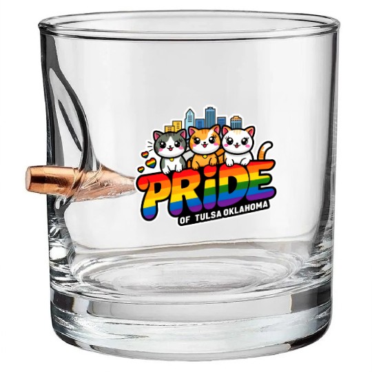 Pride of Tulsa City Oklahoma USA Rainbow Flag Bullet Whiskey Glasses