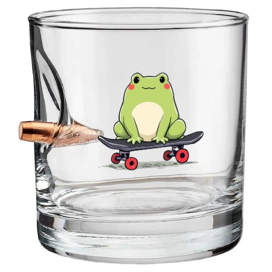 Skateboarding Frog Cute Froggy on a Skateboard Bullet Whiskey Glasses