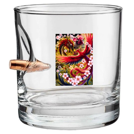 Chinese Dragon and Phoenix Bullet Whiskey Glasses