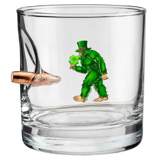 Vintage St Patricks Day Bigfoot Sasquatch Irish Bullet Whiskey Glasses