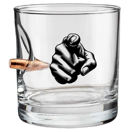 Motivational Design Index Finger Hand Gesture Bullet Whiskey Glasses