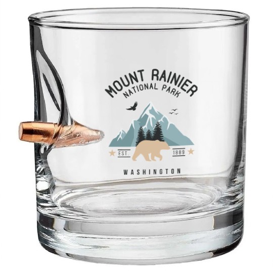 Mount Rainier National Park Est. 1889 Washington Bullet Whiskey Glasses