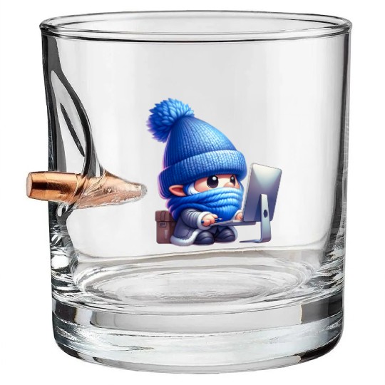 Hardworking Gnome at the Computer Bullet Whiskey Glasses