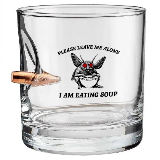Retro Mothman Eating Soup Cryptid 90s Bullet Whiskey Glasses