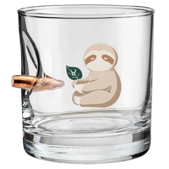 Taurus Zodiac Sloth Holding Leaf Bullet Whiskey Glasses