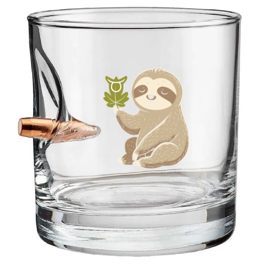 Taurus Zodiac Sloth with Leaf Symbol Serenity Bullet Whiskey Glasses