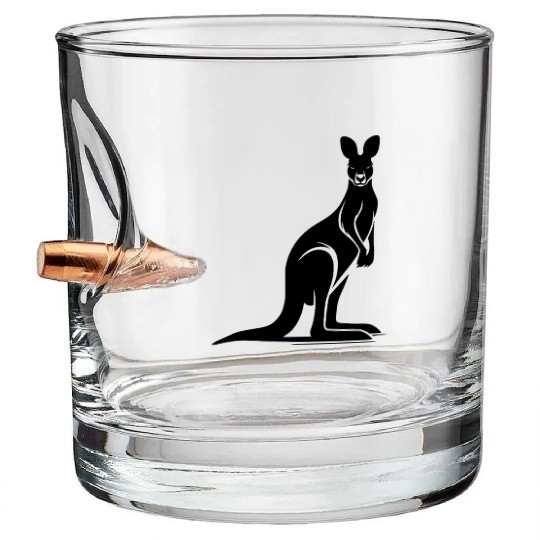 Wild Animal Silhouette With Typical Kangaroo Pose Bullet Whiskey Glasses