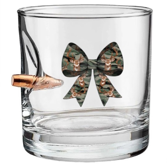 Coquette Bow Deer Hunting Hunter Camouflage Ribbon Bullet Whiskey Glasses