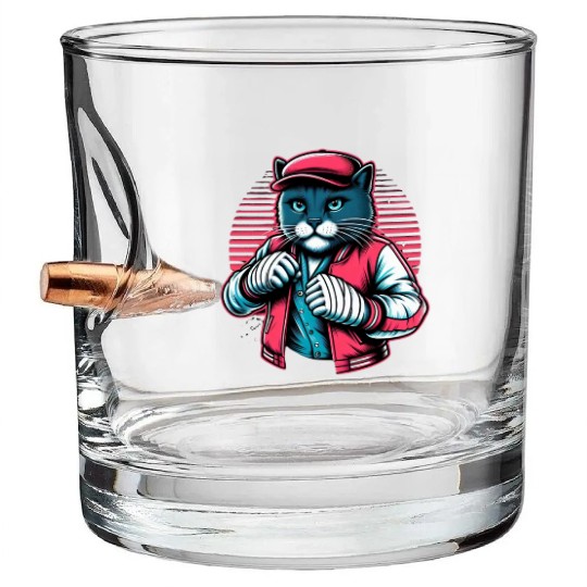 Vintage Street Fighter Cat #Vintage #Streetwear Bullet Whiskey Glasses