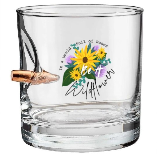 Positive quote with wildflowers sunflower sticker Bullet Whiskey Glasses