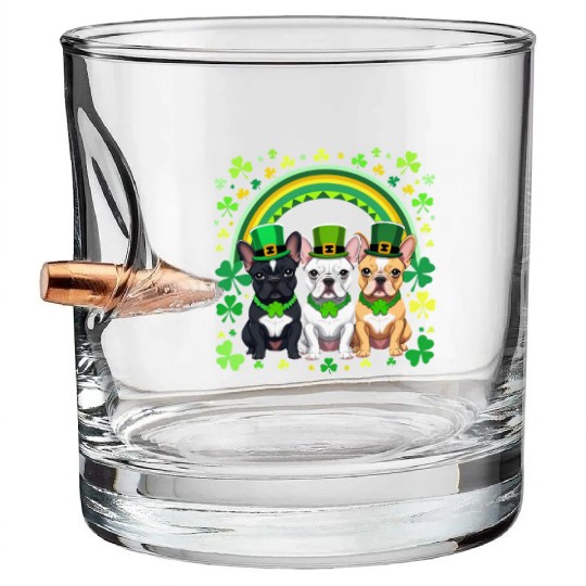 St Patricks Day French Bulldogs Dog Frenchie gifts Bullet Whiskey Glasses