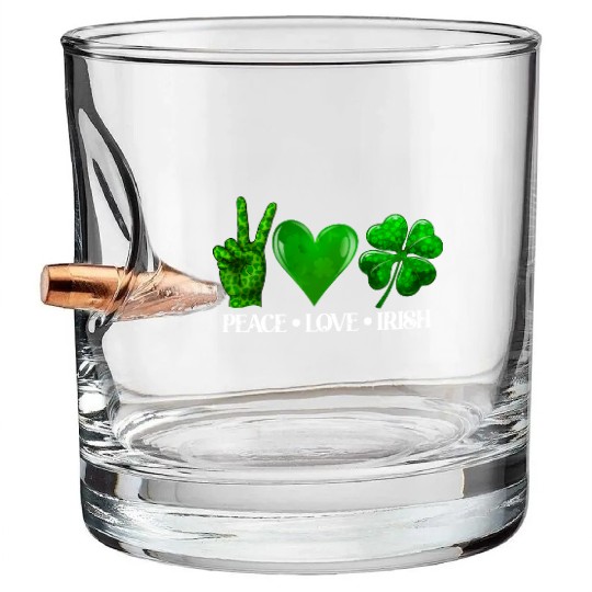 Peace Love Irish Shamrock St Patrick's Day Bullet Whiskey Glasses