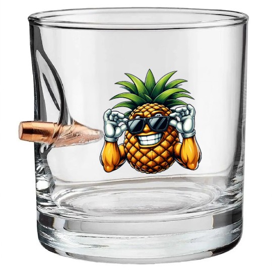 Strong Pineapple with Sunglasses Cartoon Bullet Whiskey Glasses