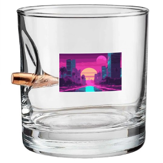 Neon Paradise Vaporwave Sunset Vibes Bullet Whiskey Glasses