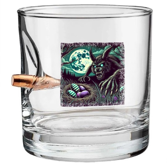 Creepy Werewolf Easter Bunny Nightmare Bullet Whiskey Glasses