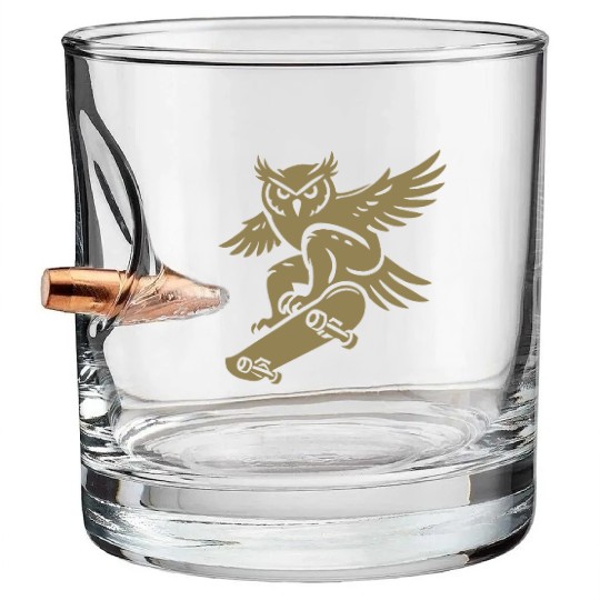 Snow Owl Skateboard Silhouette Minimalist Style Bullet Whiskey Glasses
